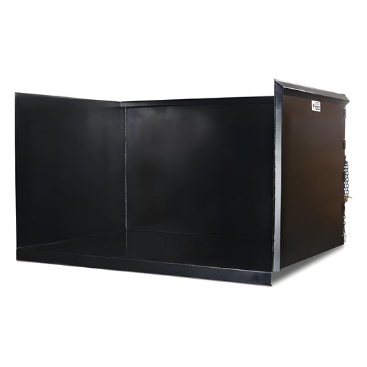 Black metal containment box from Star Industries 1420 1425 1430 series with an open front and hinged side door