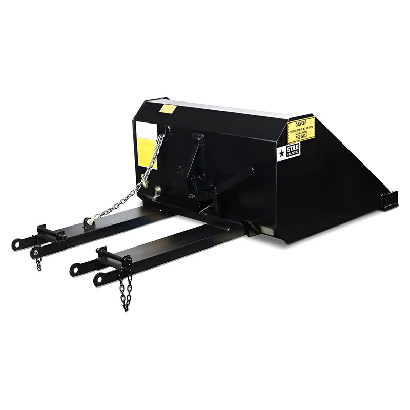 Star Industries 1440SD heavy-duty black steel snow pusher attachment with dual arms and safety chains