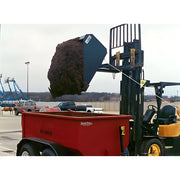 Star Industries 1440SD forklift attachment lifting soil into red trailer on industrial site