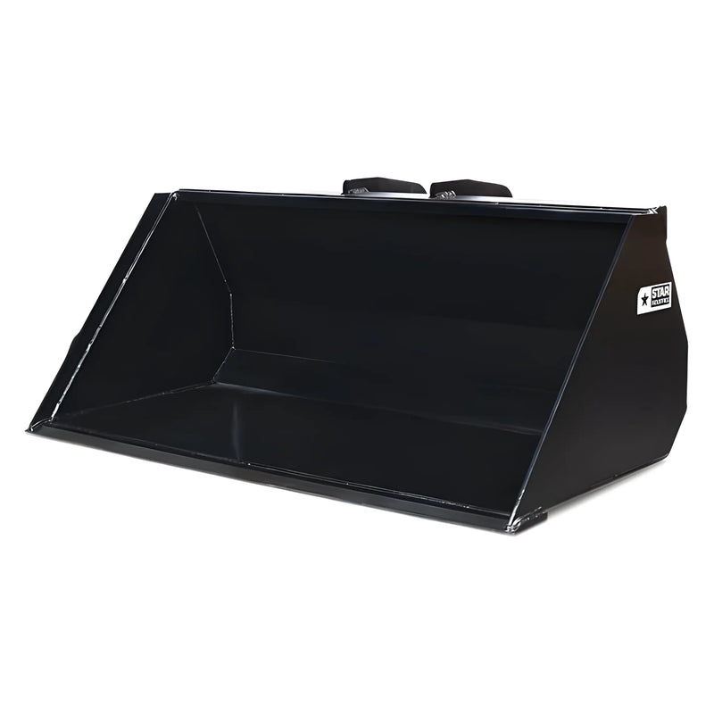 Black heavy-duty loader bucket attachment with Star Industries 1472 branding in white