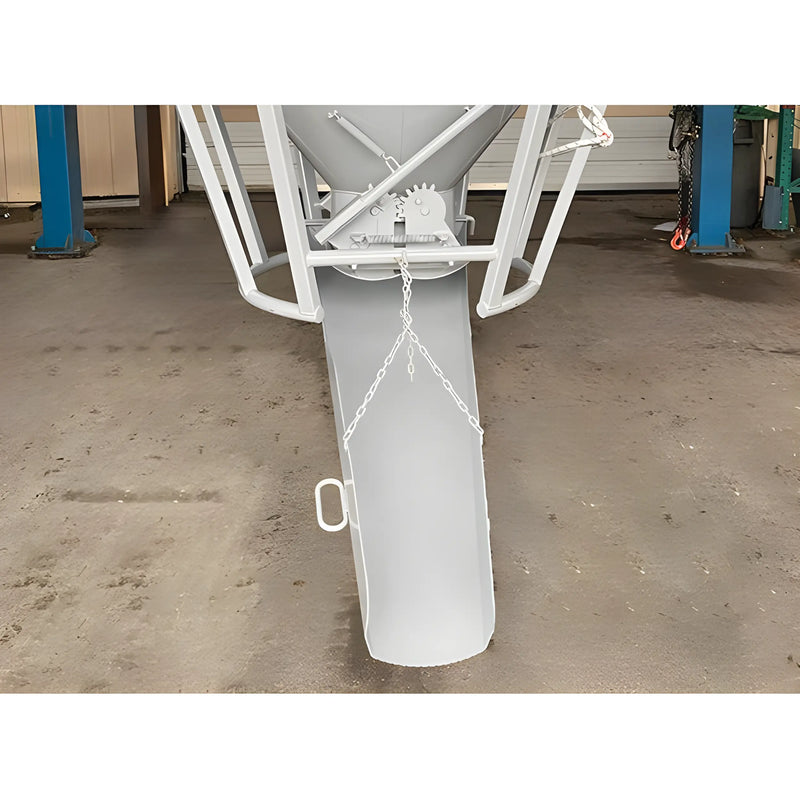 Close-up of Star Industries 1510 1510FP machine chute with metal chains in industrial setting