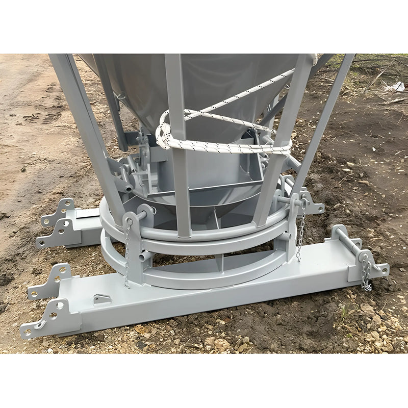 Close-up of gray metal base frame and support structure of Star Industries 1510 1510FP equipment on rough ground
