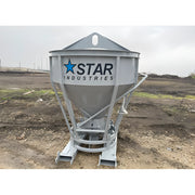 Star Industries 1530 gray industrial bulk material hopper with blue star logo on construction site