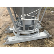 Close-up of Star Industries 1530 metal base frame with securing ropes on construction site ground