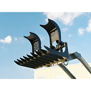 Star Industries 170-66 170-72 heavy-duty grapple attachment fitted on a New Holland loader under blue sky