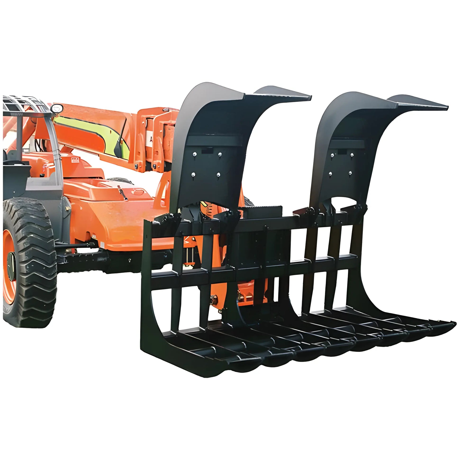 Star Industries 170DG-72 170DG-78 170DG-84 heavy-duty fork attachment on orange industrial loader