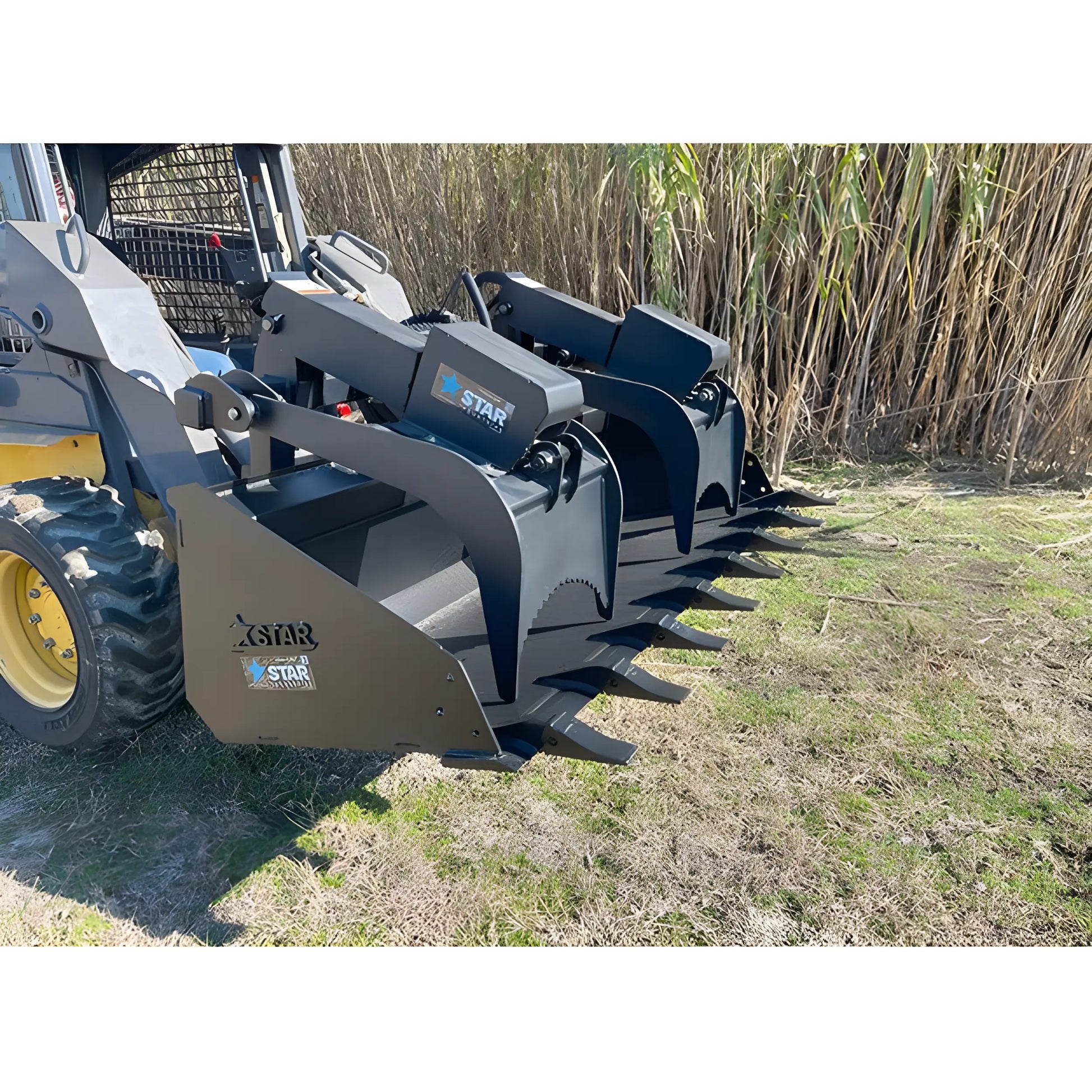 Star Industries 175-UGA heavy-duty grapple attachment mounted on skid steer for agricultural use