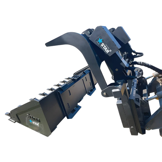 Star Industries 175-UGA heavy-duty skid steer trencher attachment in black and blue