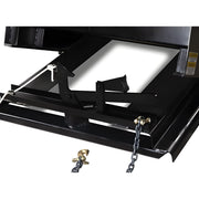 Star Industries 1805N self-dump hopper attachment in black with chain and locking mechanism