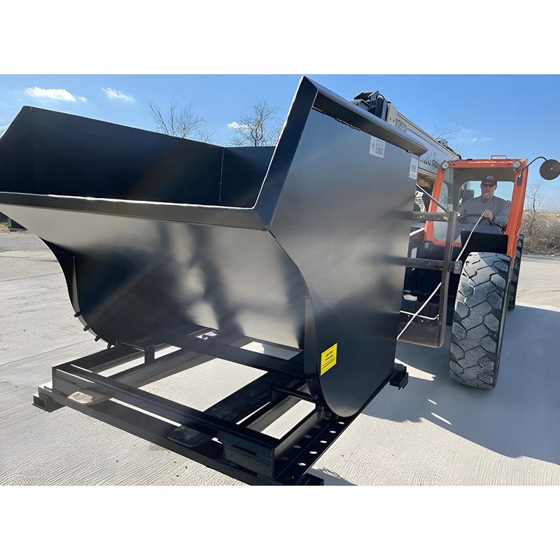 Black Star Industries 1805N self-dump hopper attached to forklift on concrete surface