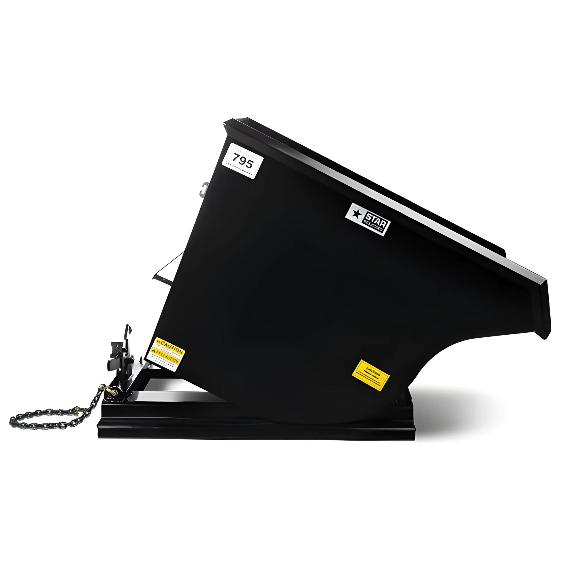 Star Industries 1810 black self-dump hopper with heavy-duty steel construction and safety chain