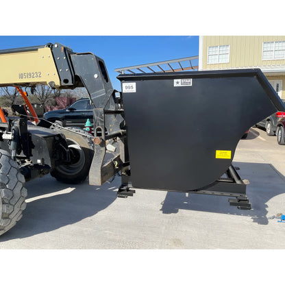 Black Star Industries 1820 self-dump hopper attached to forklift outdoors on concrete