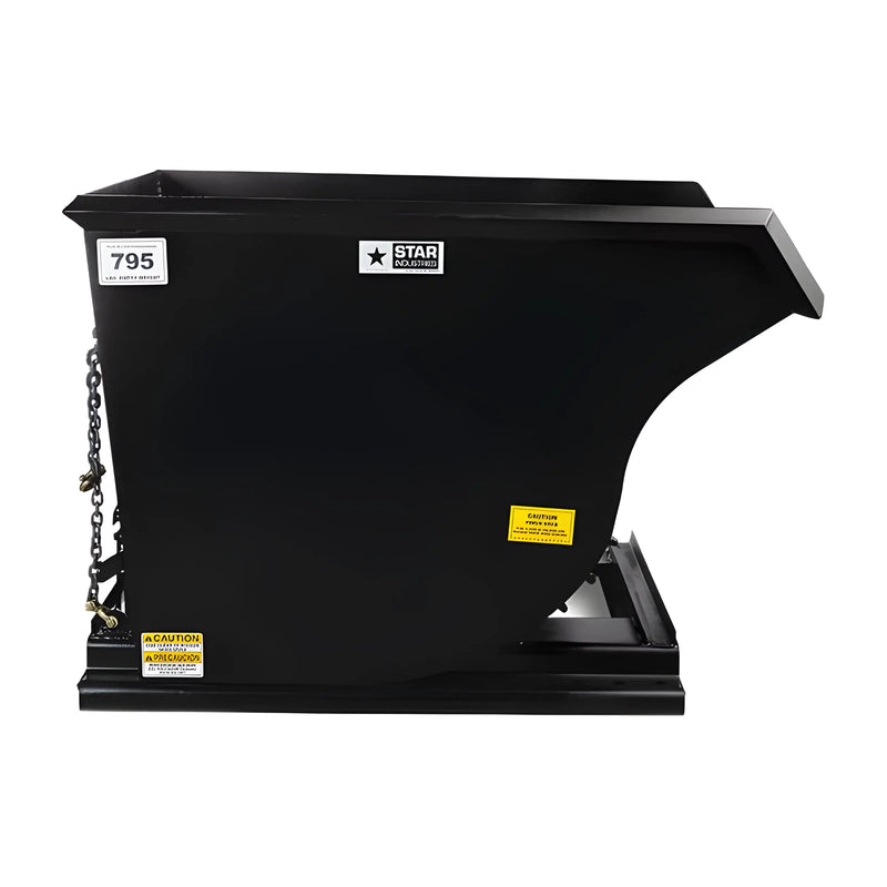 Black Star Industries 1825 self-dump hopper with sturdy metal construction and safety chains