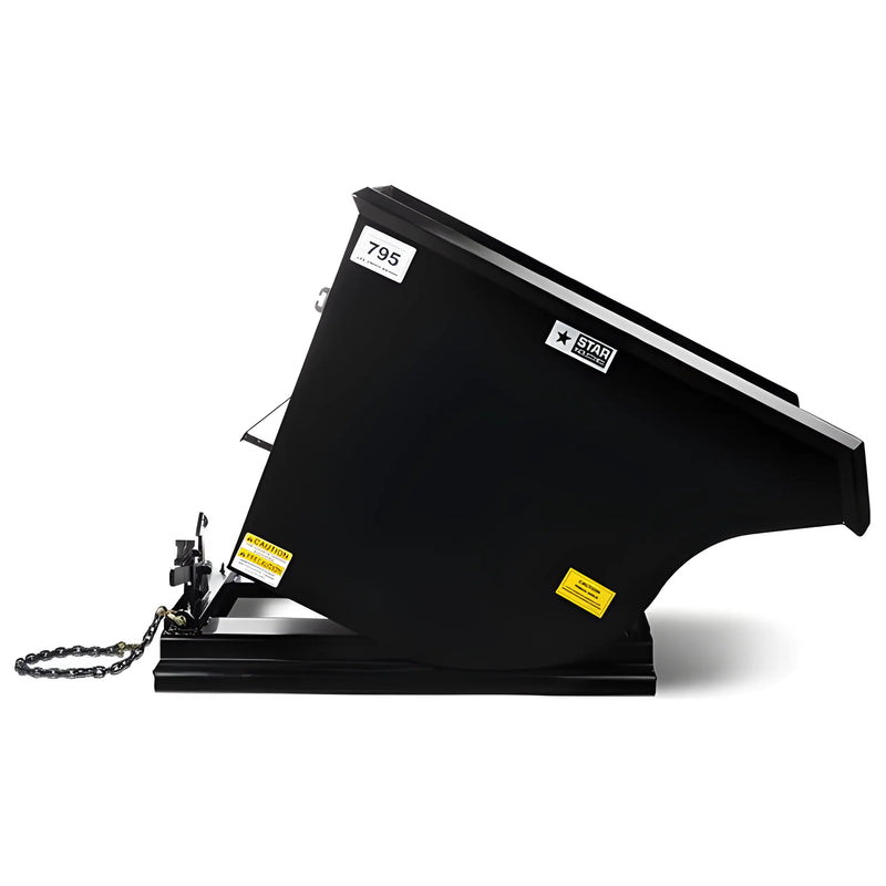 Star Industries 1825 black self-dump hopper with sturdy steel construction and safety chain