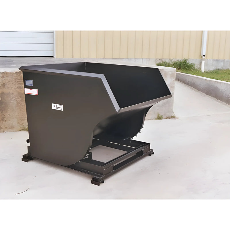 Star Industries 1825 black steel self-dump hopper with sturdy base for industrial waste handling