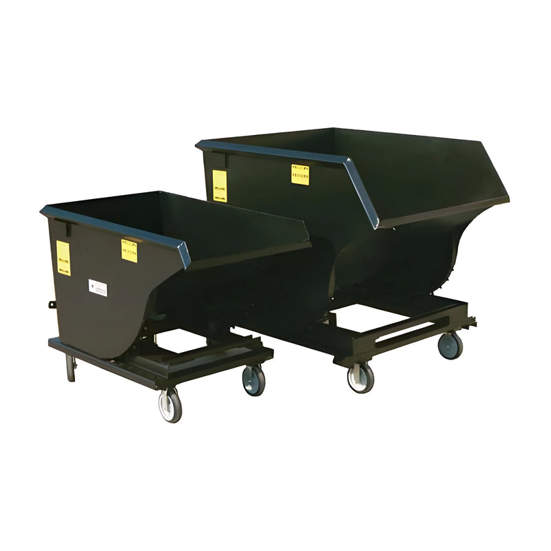 Star Industries 1825 self-dump hopper in black with wheels for industrial waste handling