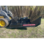 Star Industries 195-72 black heavy-duty industrial attachment with warning label connected to loader