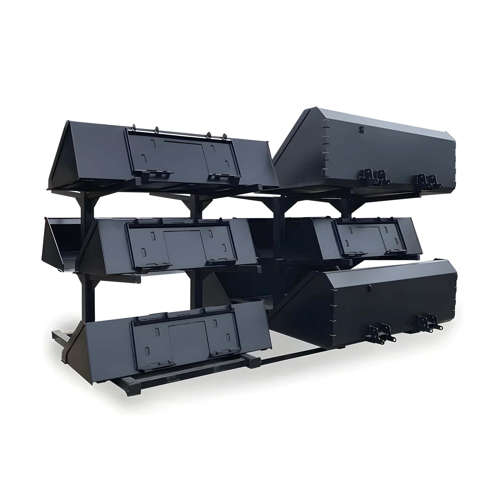 Star Industries 902 904 906 black metal storage bins on a multi-level rack system