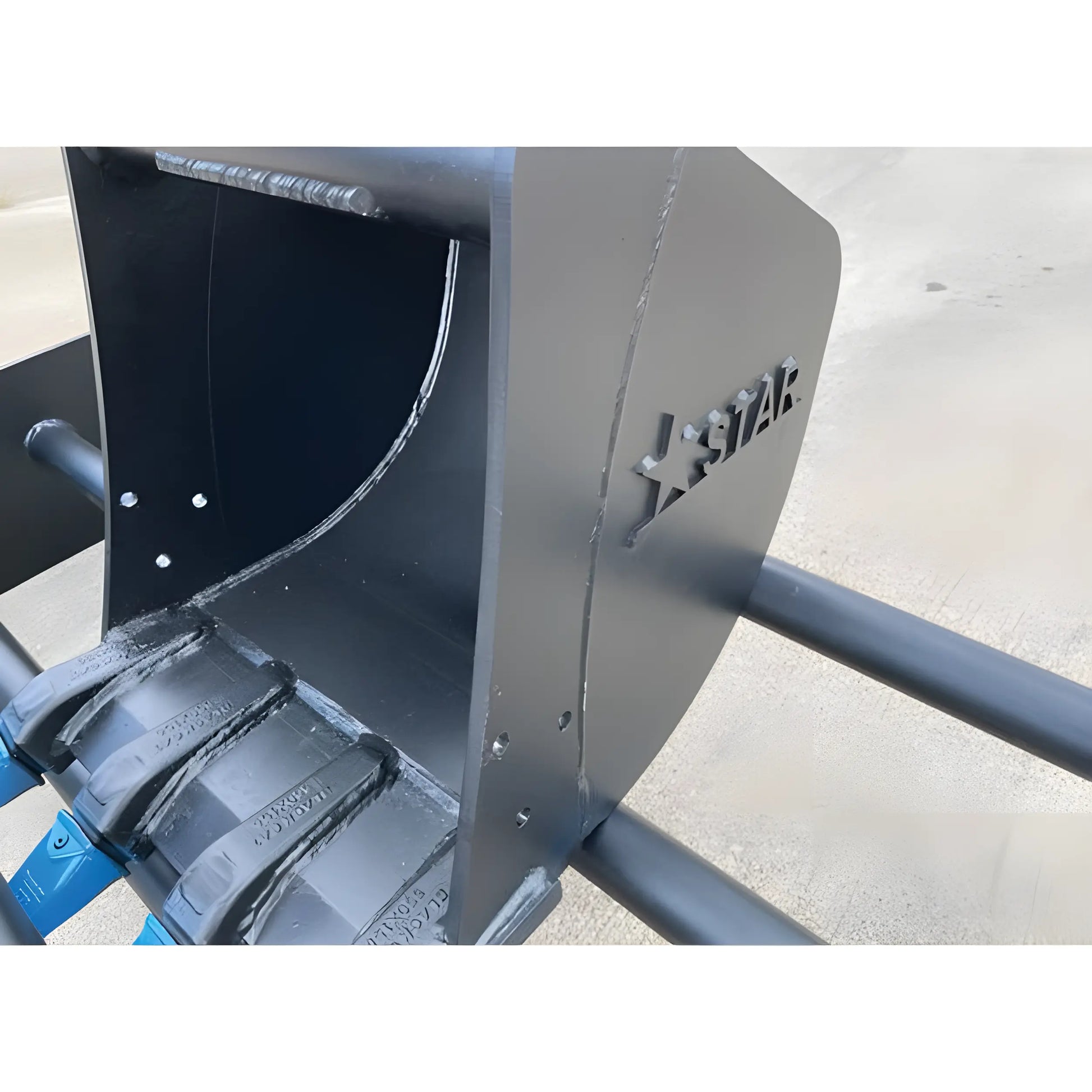 Close-up of Star Industries 910-24 910-24T heavy-duty excavator bucket attachment in black