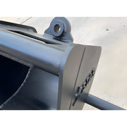 Close-up view of heavy-duty metal bucket attachment with hinge for Star Industries 910-36 910-36T