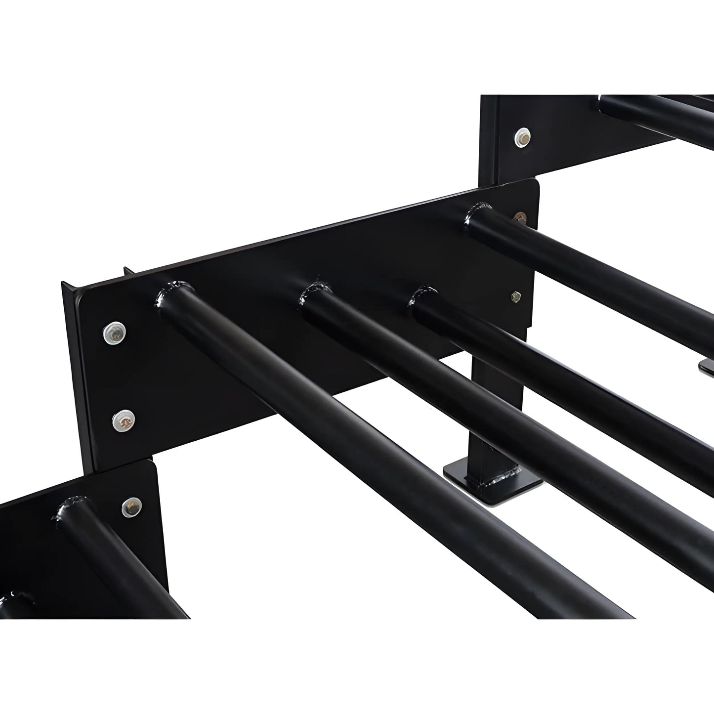 Close up view of black metal rods and connectors part of Star Industries 910B-1L 910B-2L 910B-3L equipment frame