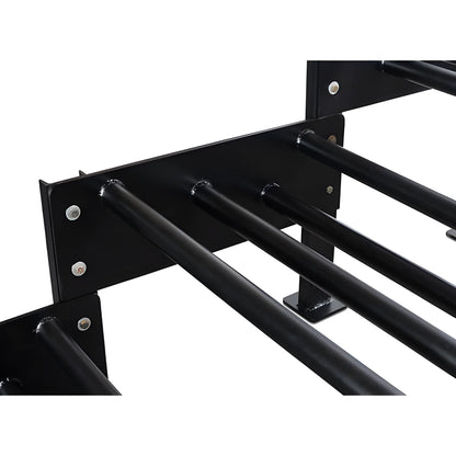 Close up view of black metal rods and connectors part of Star Industries 910B-1L 910B-2L 910B-3L equipment frame