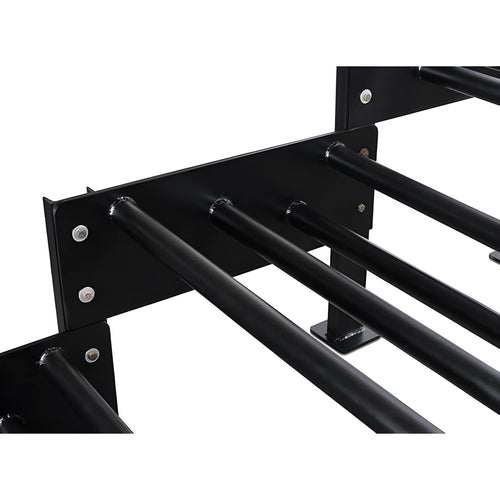 Close up view of black metal rods and connectors part of Star Industries 910B-1L 910B-2L 910B-3L equipment frame