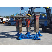 Star Industries 915 916 hydraulic equipment stands on blue bases in outdoor industrial yard