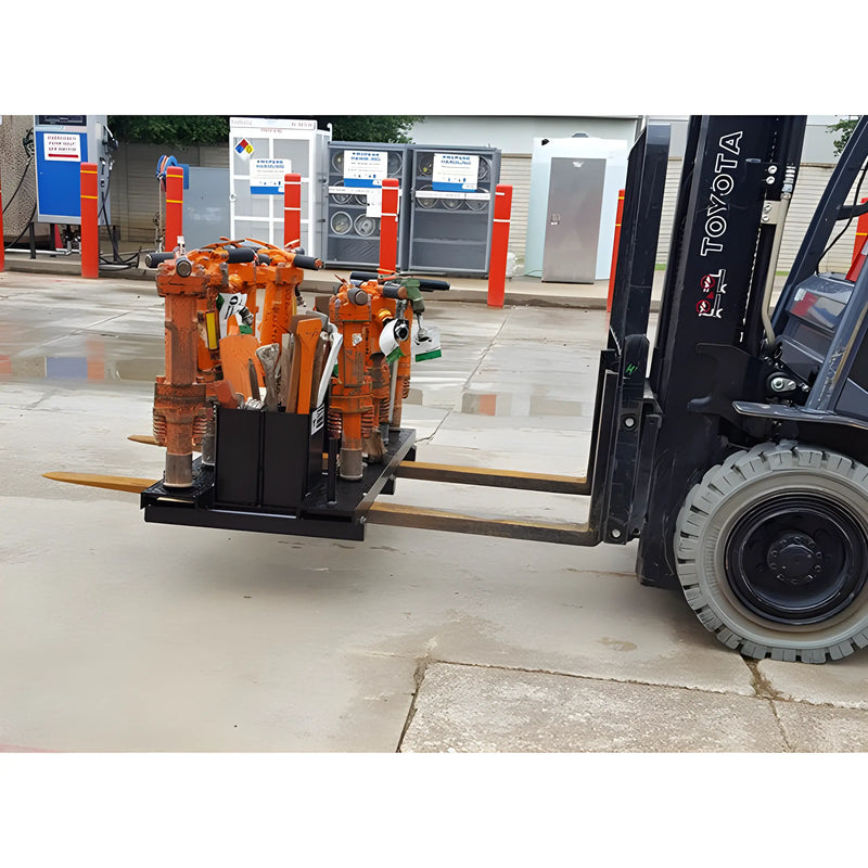 Star Industries 920 heavy-duty orange jackhammers loaded on forklift at industrial site