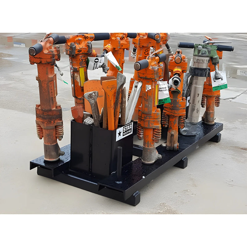Star Industries 920 orange and metallic industrial tools organized on black metal stand