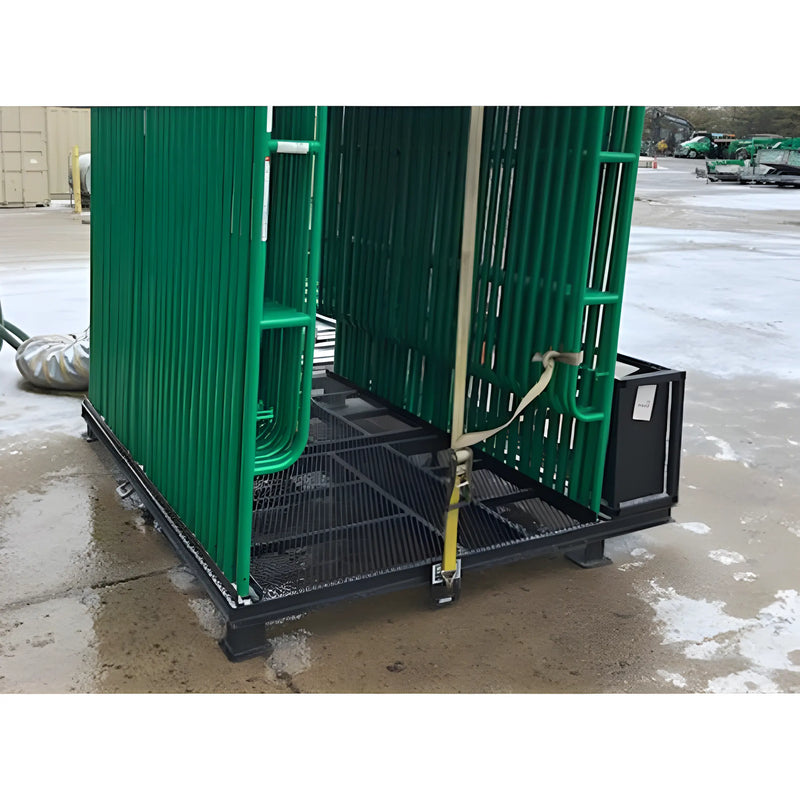 Star Industries 931 green metal safety gate system secured on black platform outdoors
